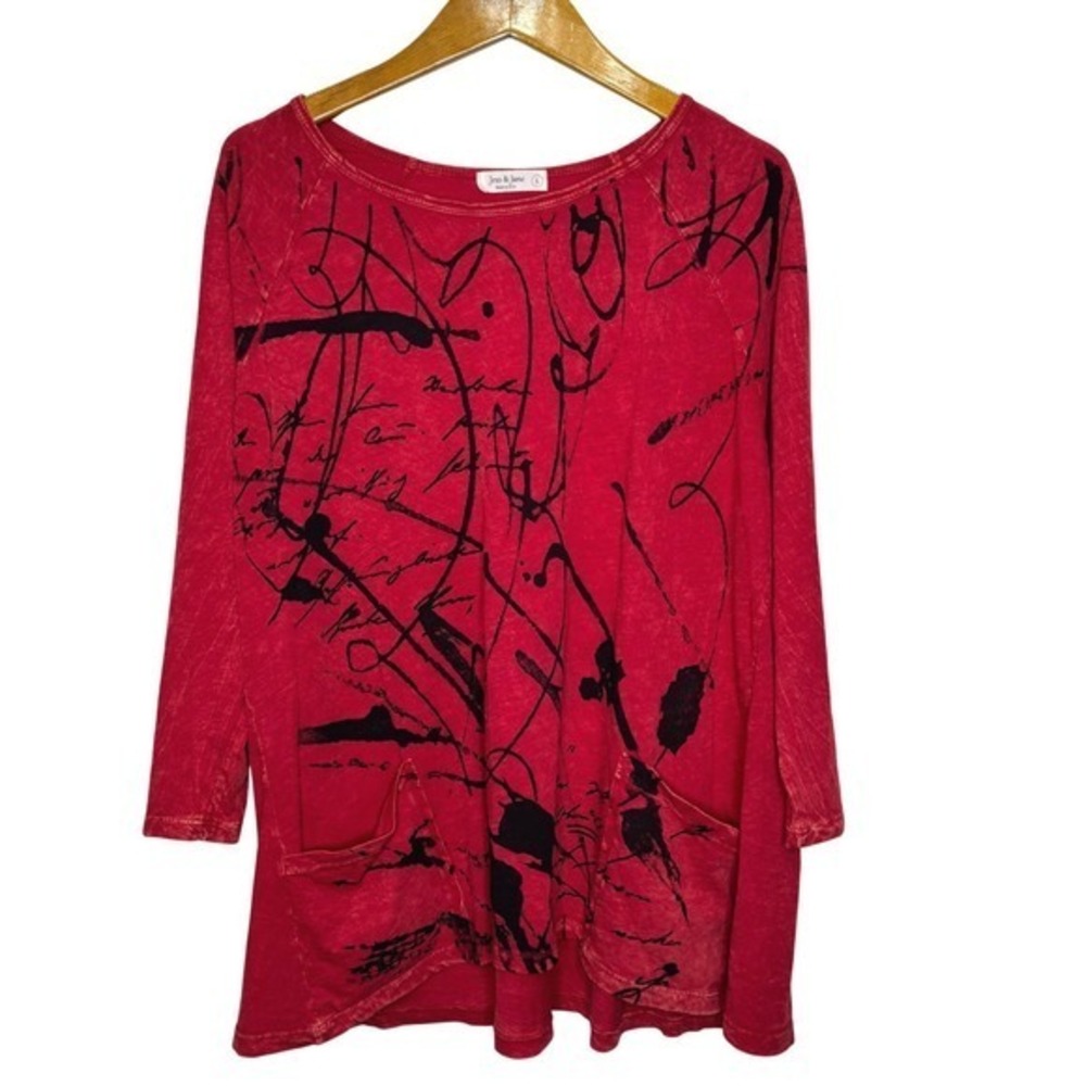 Jess & Jane Red/Black‎ Tunic Top Size Large